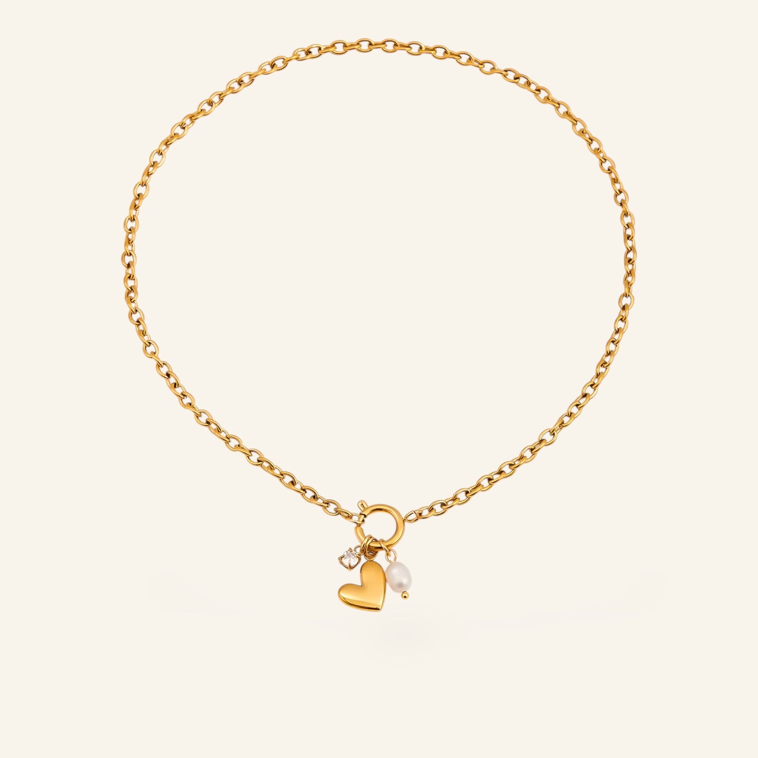 Halsband med hjärta, pärla och kristall