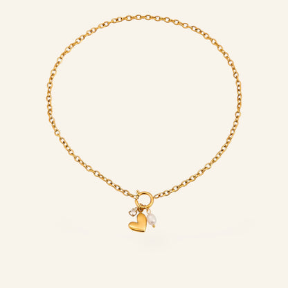 Halsband med hjärta, pärla och kristall