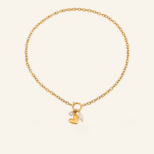 Halsband med hjärta, pärla och kristall