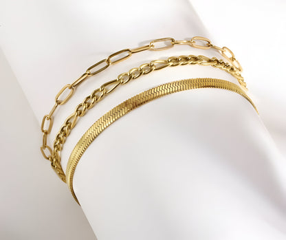 3 armband i guldpläterat rostfritt stål