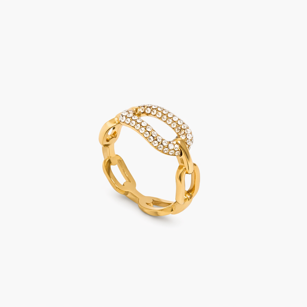 Vattentålig ring med kedja guldplätering