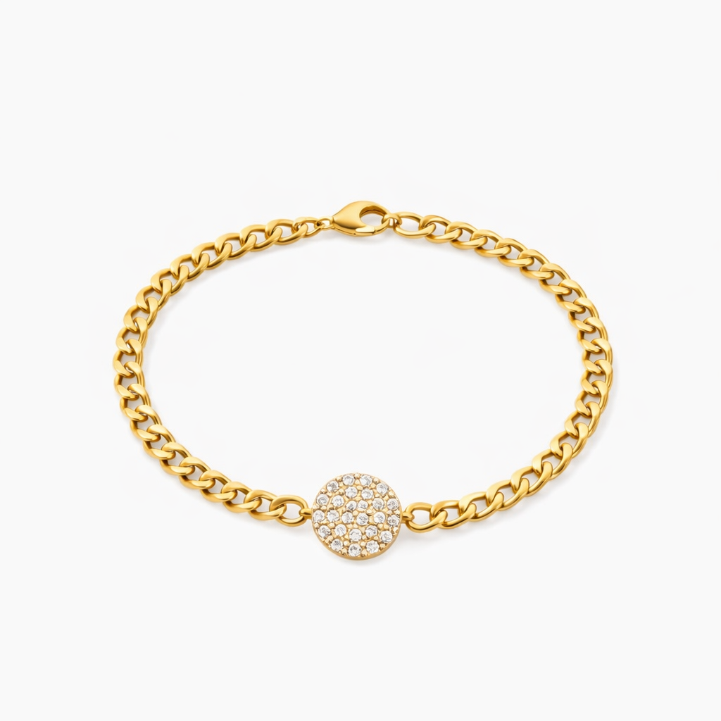 Armband i rostfritt stål med guldplatering och pavekristaller i zubic zirconia